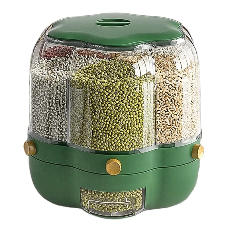 Rotatable grain bucket rice household kitchen large-capacity compartmentalized cereal grainfood storage and container rice box