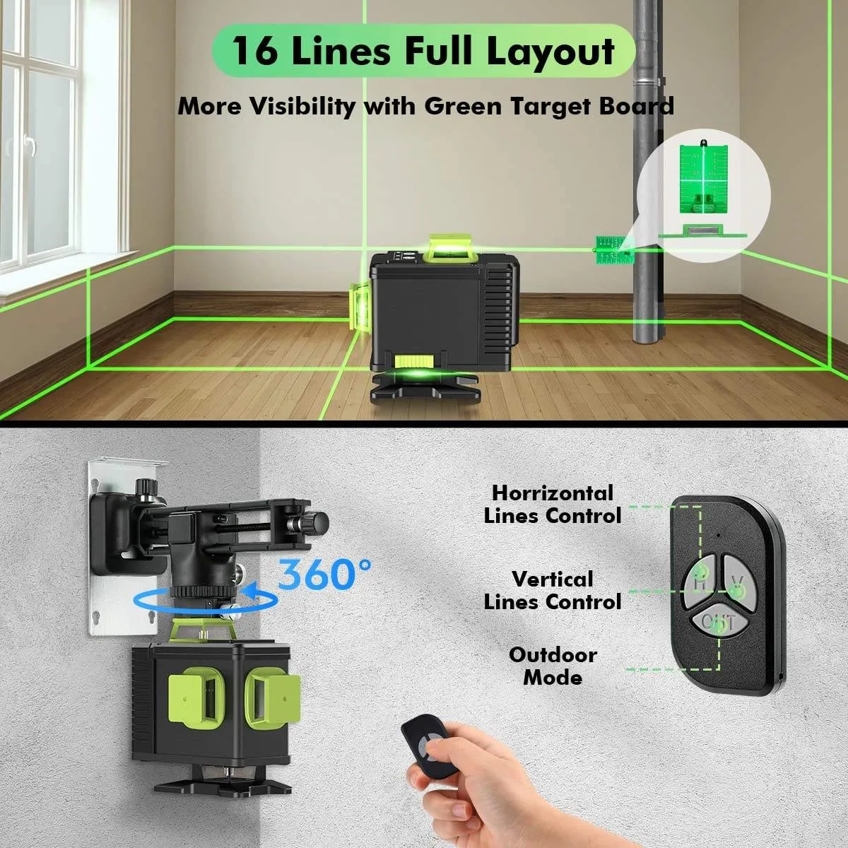 Laser Level Machine Green Laser Leveler Tool MVM16 Line 4D Four-Plane Leveling and Alignment Line Laser Level