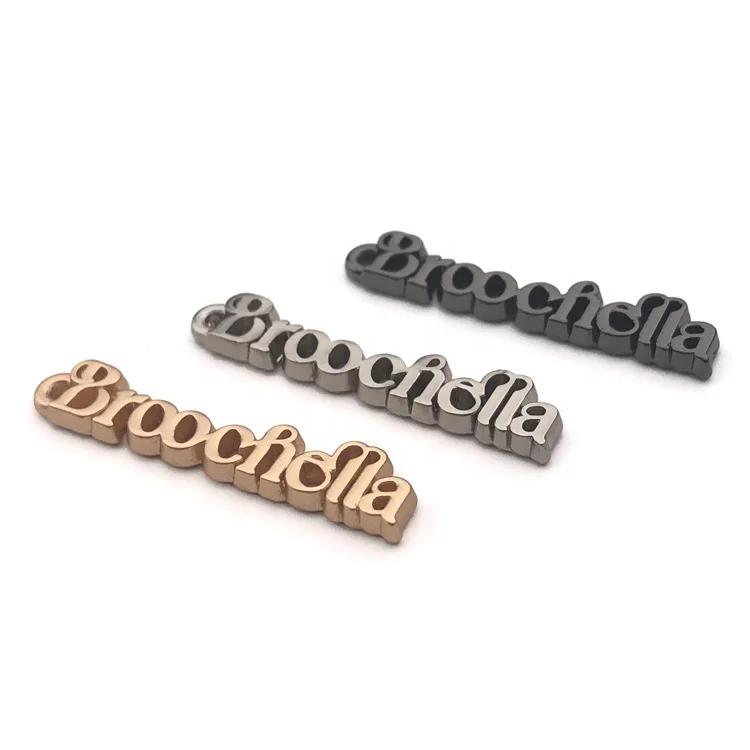 Excellent Quality Custom Letter Shape Metal Clothing Label Sewing Engraved Zinc Alloy Plating Tags