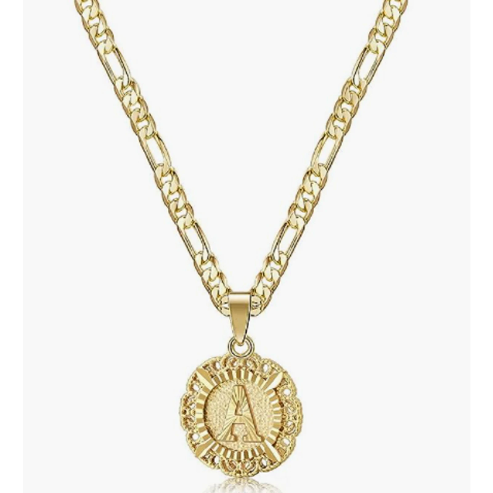 Initial Necklace For Women Girl,14K Gold Plated Round Letter Pendant Capital Monogram Necklace from A-Z Chain Necklace