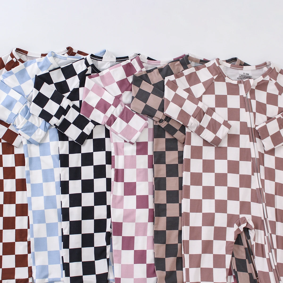 Engepapa New Arrival Bamboo YKK Zipper Romper Toddler Boy Girls Square Print Clothes Infant Bamboo Fiber Pajamas