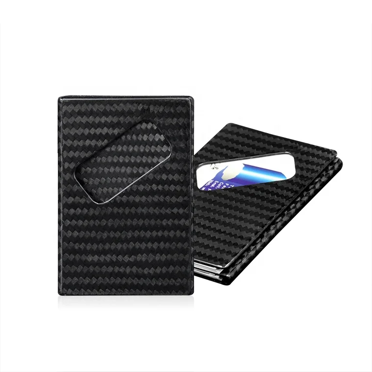 Wholesale glossy double-sided card holder case durable carbon fiber case for business travel