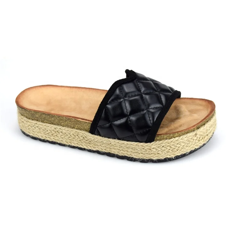 
Customized Colors Soft Leather Reflective Slide Sandal for Women Platform Hemp Rope Sandals Summer Slippers Ladies Shoes OEM 