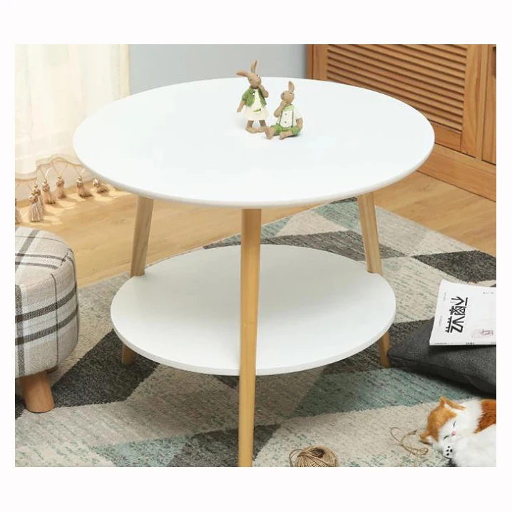 
2 tiers round coffee Table Modern White Living Room small storage table Furniture wood Material rectangle coffee table wood 