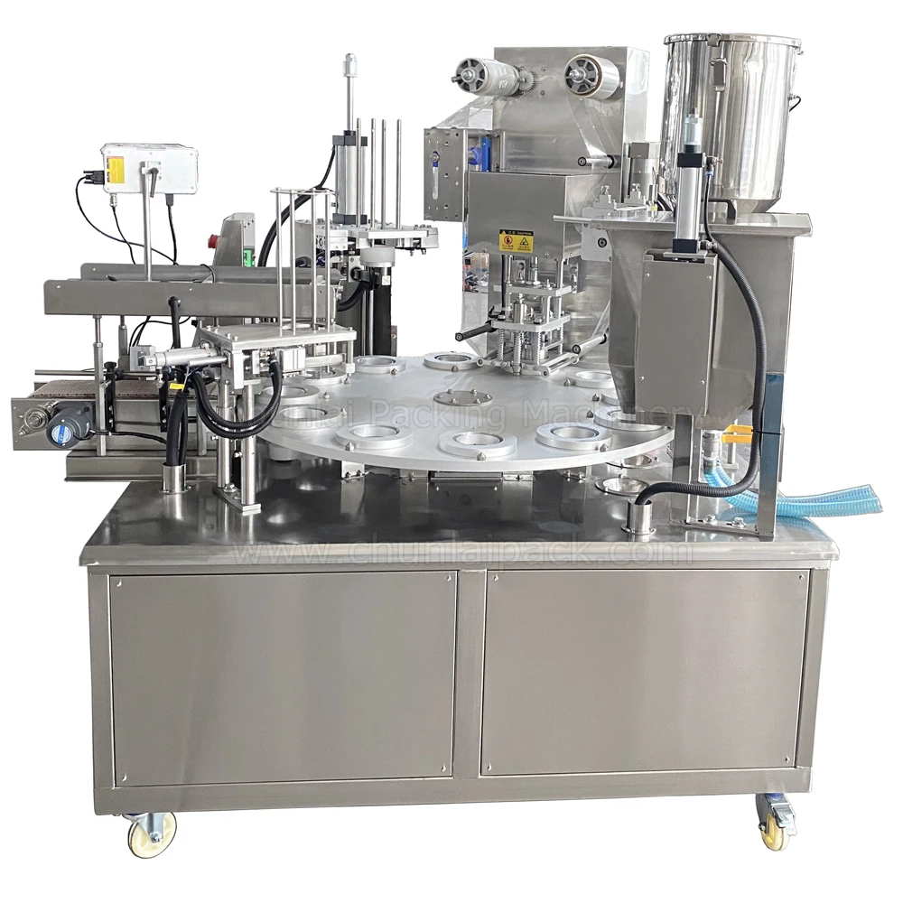 Rotary Type Automatic Nata de Coco Coconut Pearl Milk Tea Cup Filling Sealing Machine