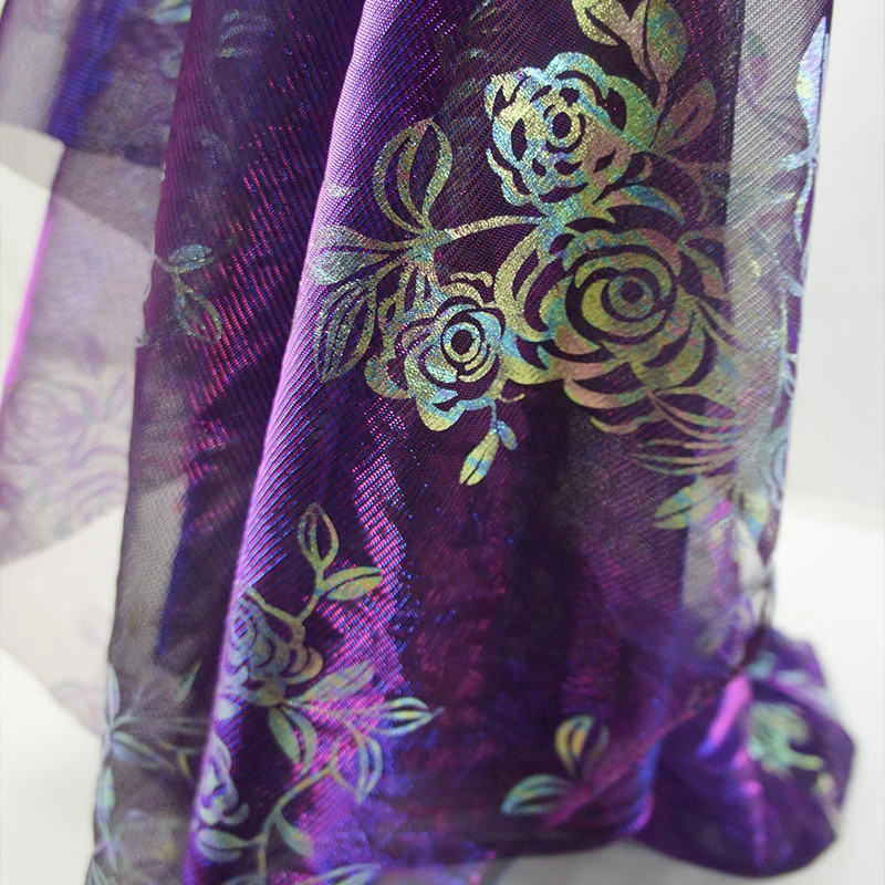 purple blue iridescent moonlight tulle with holographic floral foil