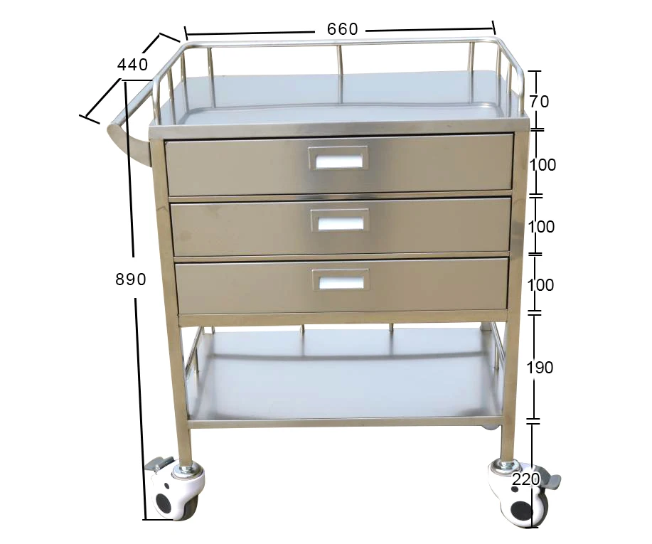 Commercial 3-Layer Stainless Steel Library Trolley Heavy Duty Medical Instrument Cart for Hotel Food Service & Restaurant Use