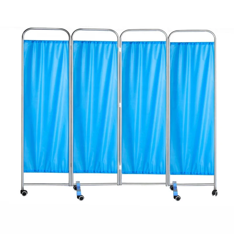Hot selling sturdy fireproof medical stainless steel hospital ward folding screen with wheels for medical screens