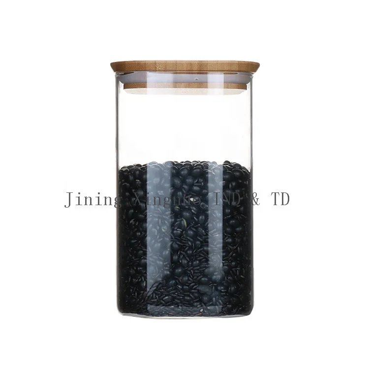 Square Airtight Borosilicate Kitchen Food Container Glass jars with Bamboo Lid