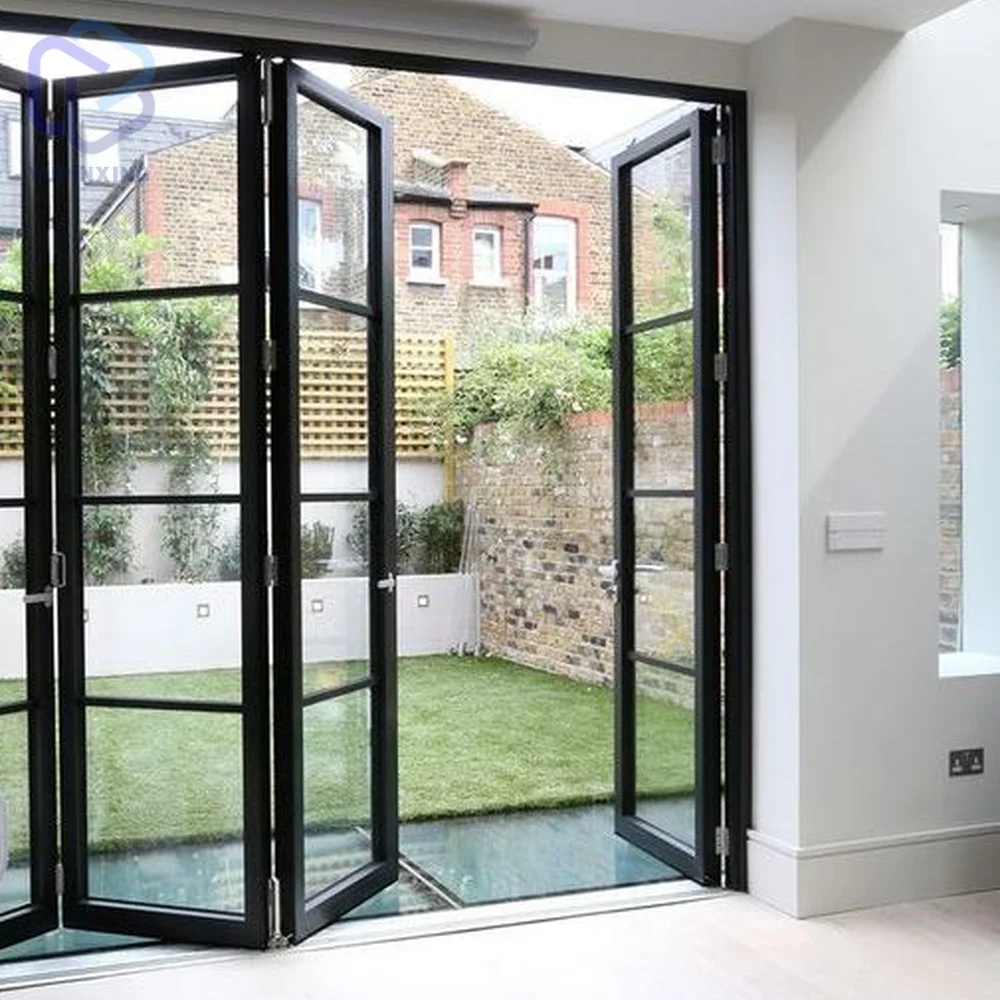 Trackless swing for outside accordion aluminium bifold partition bi fold folding house patio sliding glass exterior doors