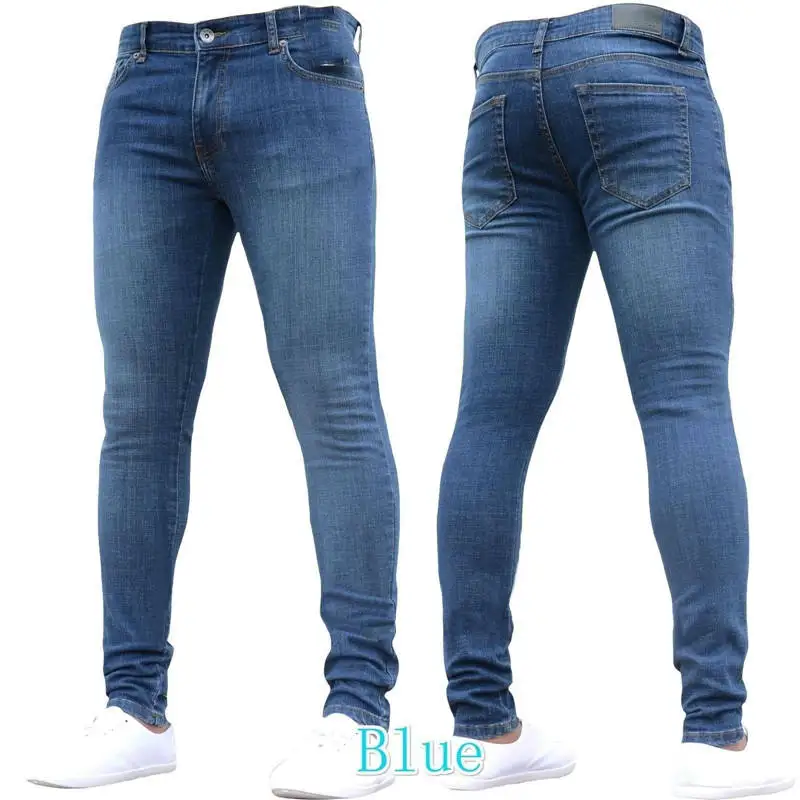 RTS cheap stock tight leg jeans Skinny Biker Jeans Taped Slim Fit Denim Pants motorcycles wrinkles pants Knee Hole Jeans