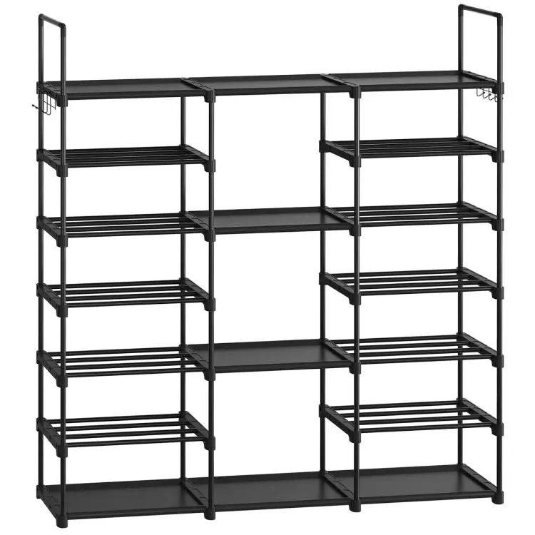 7 Tier Plastic Shoe Organizer Rack, Holds 36-40 Pairs Shoe Storage Shelf with Hooks for Entryway  Garage Bedroom Closet