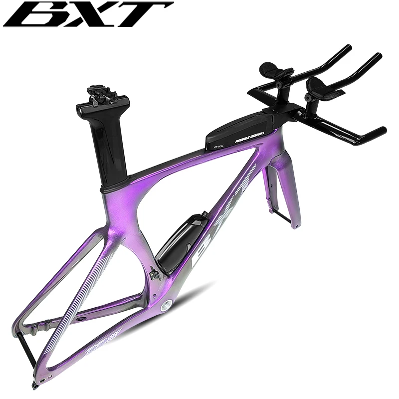 BXT TT Bike Frame Set Carbon Fiber 700*32C With TT Handlebar Storage Case Racing Cycling Time Trial Triathlon Bicycle Frameset