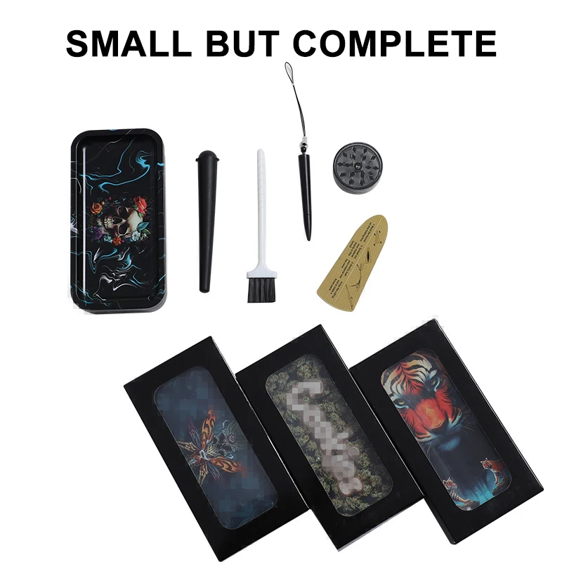 New design style custom logo cigarette rolling machine kit bag cigarette tobacco rolling tray grinder set with brush