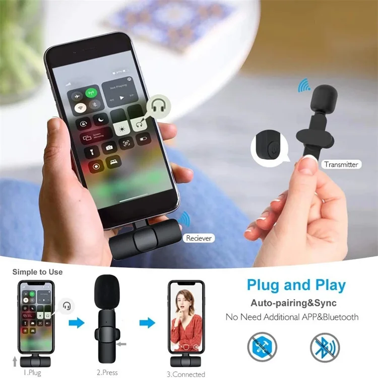 K9 Wireless Lavalier Microphone Portable Audio Video Recording Plug Play Mic For IP Android Live Game Mobile Phone Camera