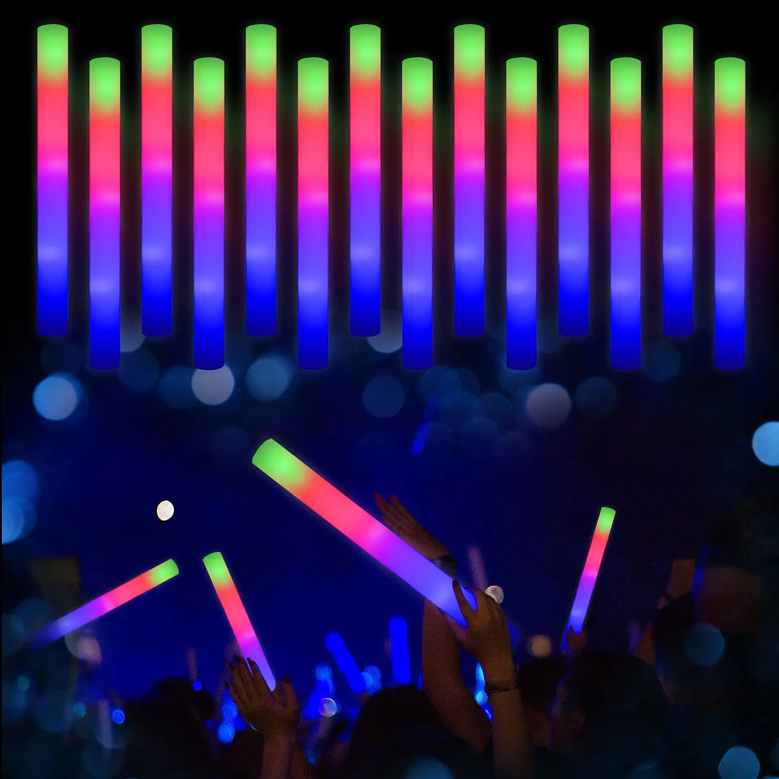 Led Foam Sticks Bulk Glow Sticks Colors Flashing Light Up Baton Wands For Party Wedding Raves Concert Camping Sporting Events