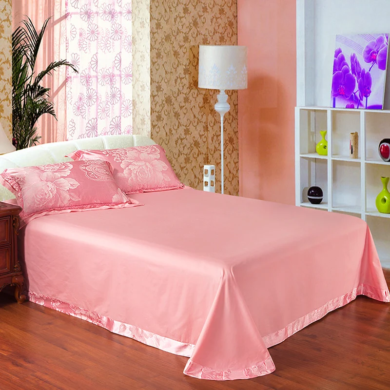 Smooth 40S 4-piece Quilt Cover Embroidery Edge Pink Luxury Bed Linen Cotton Sheet Bedding Set
