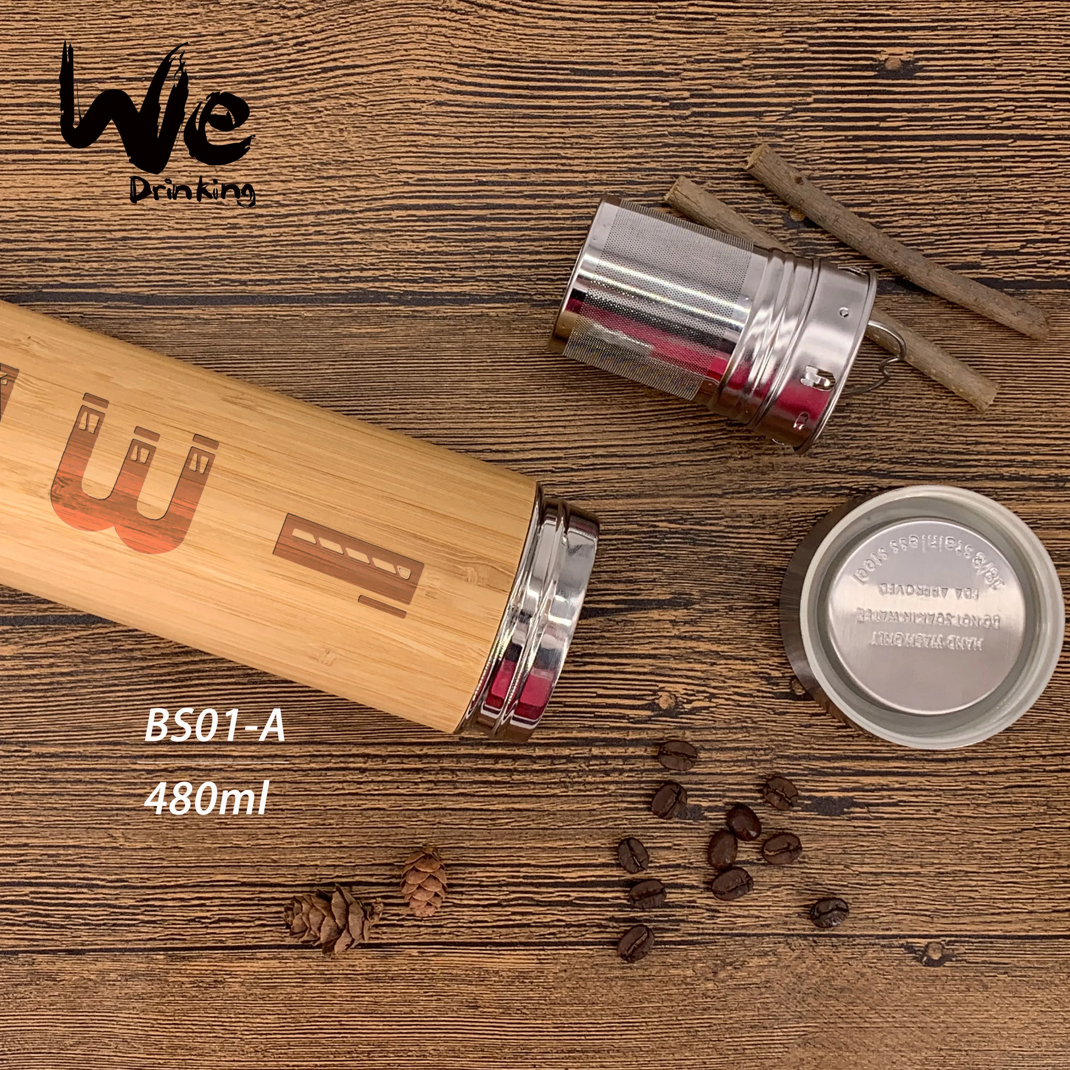 BS01 500ml 17oz Vacuum Insulated Bamboo Infuser Bottle