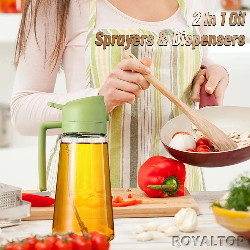 Kitchen Cooking 2 In 1 Olive Oil Sprayer & Dispenser 16oz Food-Grade Glass Oil Spray Bottle For Air Fryer Salad Frying BBQ
