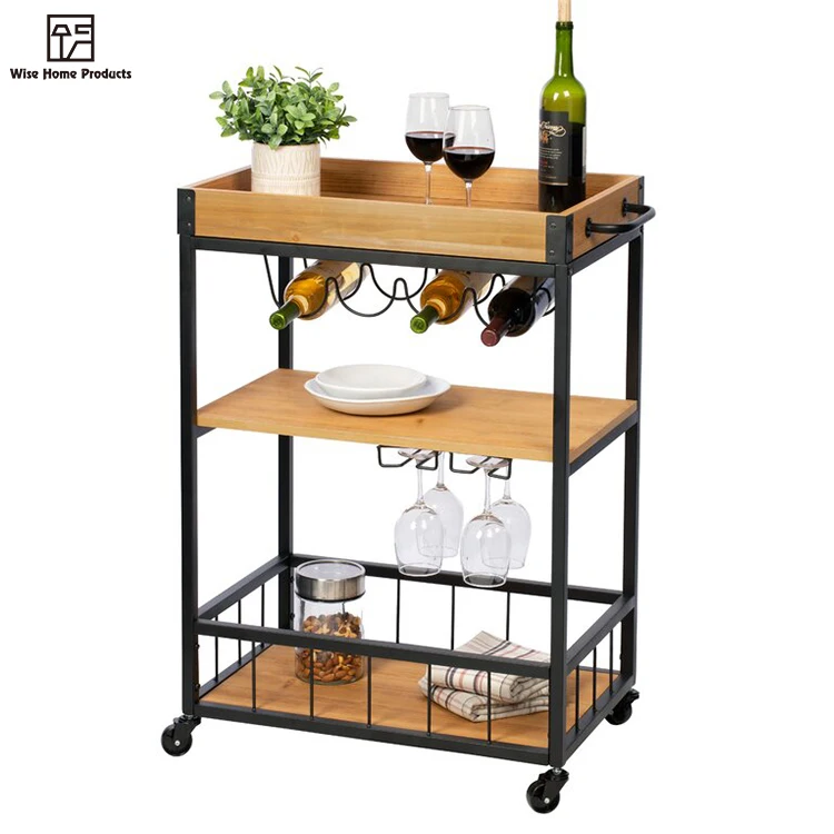 Высокое качество 3 яруса кружевных старинные железные промышленного деревянная тележка бар обслуживание to Cart