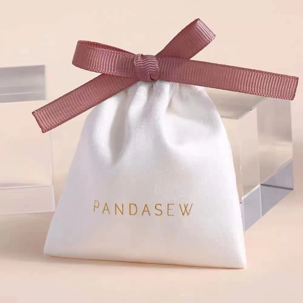 Customized Velvet Drawstring Bag Ribbon Bowknot Jewelry Packaging Bag Puff Silver Storage Bag