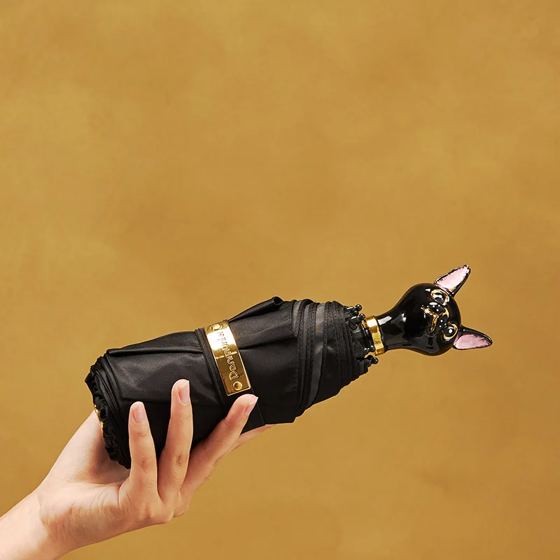 Cat Head Handle Quality Promotional Gifts 5 Fold Mini Pocket Women Umbrella