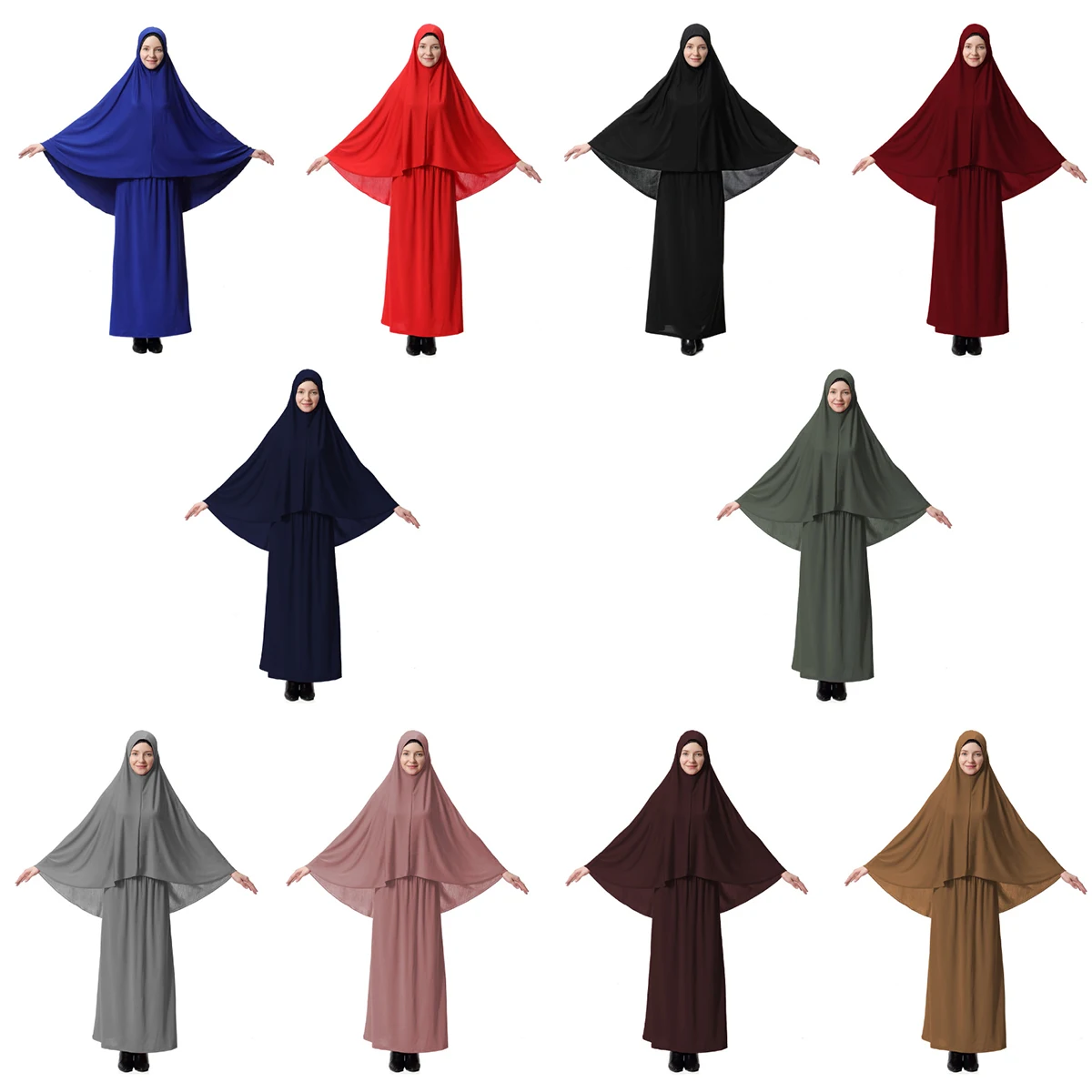 Two piece set  Khimar and skirt hijab Abaya fashion islamic jilbab prayer hijab Muslim long Dress Jellaba