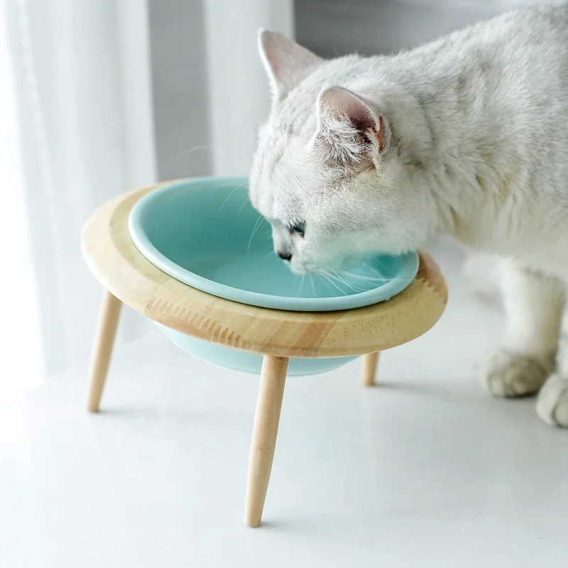 Оптовая продажа от производителя, хит продаж, умная кормушка для домашних животных, керамическая миска для собак с бамбуковой деревянной подставкой