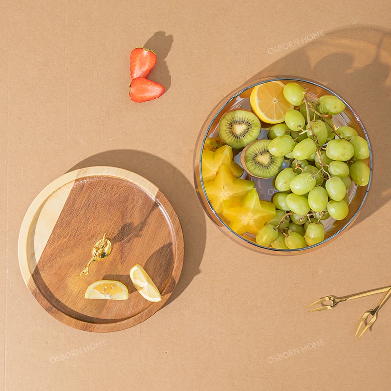 OSBORN Light luxury amber fruit basket glass bowl Snack tray with golden Deer for dinner or hotel