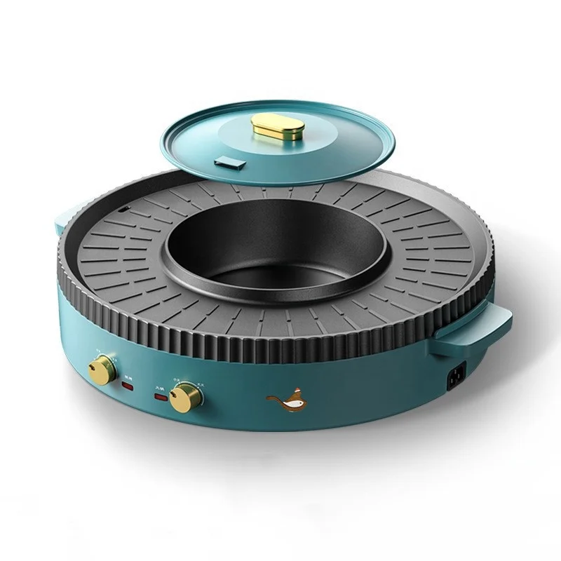 Round Home 2 in 1  Multifunction Hot Pot Shabu Grill Electric Baking Pan