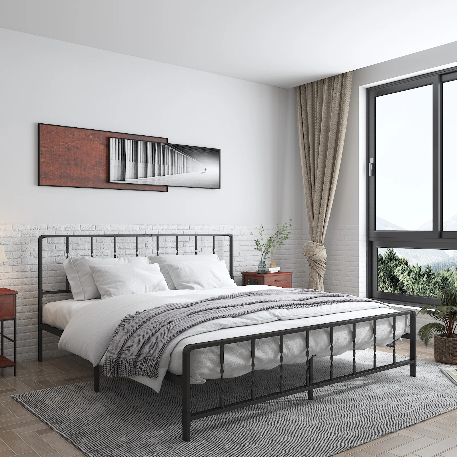 Bedroom Furniture Black Color Metal Bed for Home OEM metal frame design Custom Size Hotel Apartment