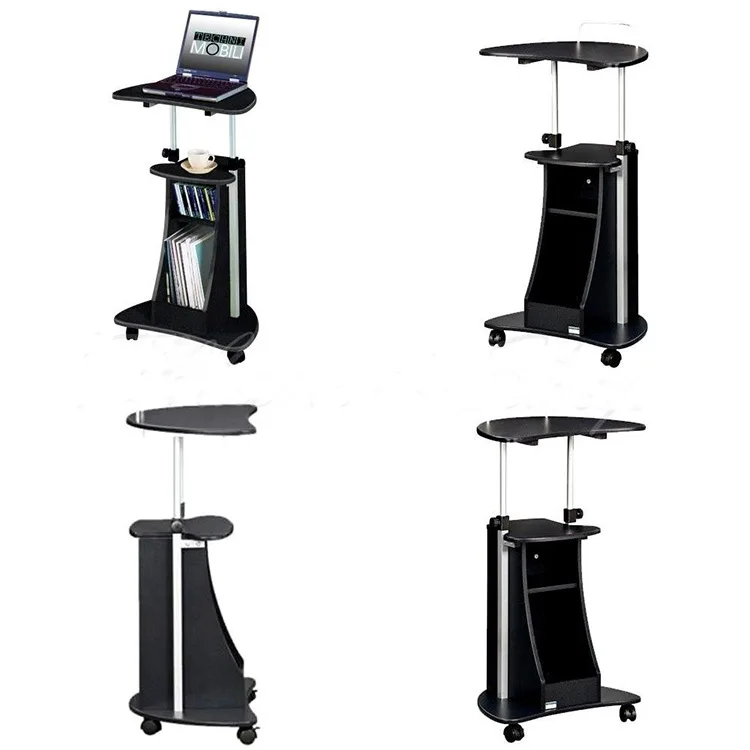 mdf  corner computer desk home office black laptop table cart with wheel computer desk rolling overbed desk for bed