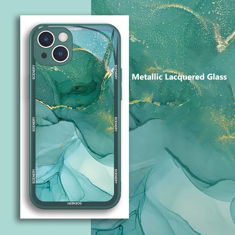 New Product Luxury Style Marble Grain Glass Cell Phone Cover Gold Glitter Powder Photo Frame Phone Shell For iphone 14 13 12 11