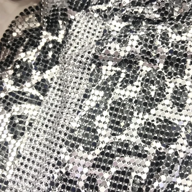 S106 pattern Bling Bling Metallic Sequin Table Cloth Aluminum Metal Mesh Chainmail Fabric For Party dress Wedding Decoration