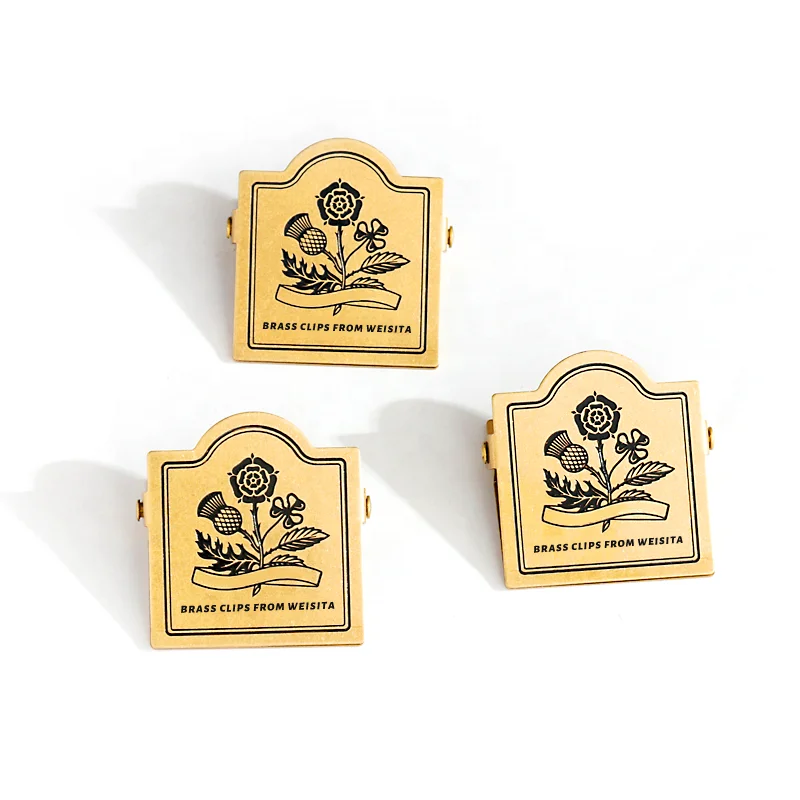 Custom Brass Retro Metal Clip for Hand Book & Drawing Board Logo Printed Office & Home Book Accessories Customizable TN Clips