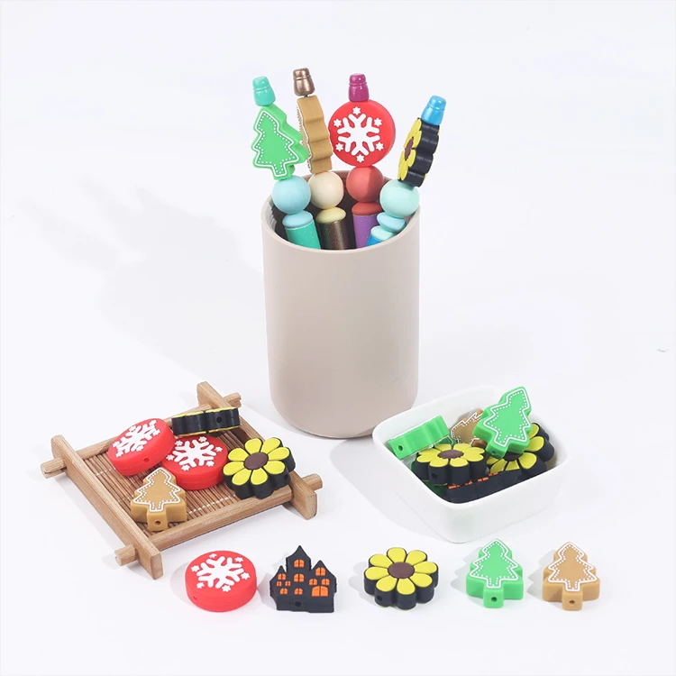 New Arrival Bpa Free Custom Diy Nipple Chain Jewelry Gifts Beaded Christmas Silicone Focal Beads for Pen Making Free Samples