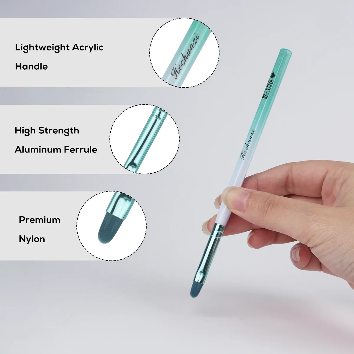 Wholesale high quality new green-white gradient nail art brushes set nylon hair nail brush for acrylic