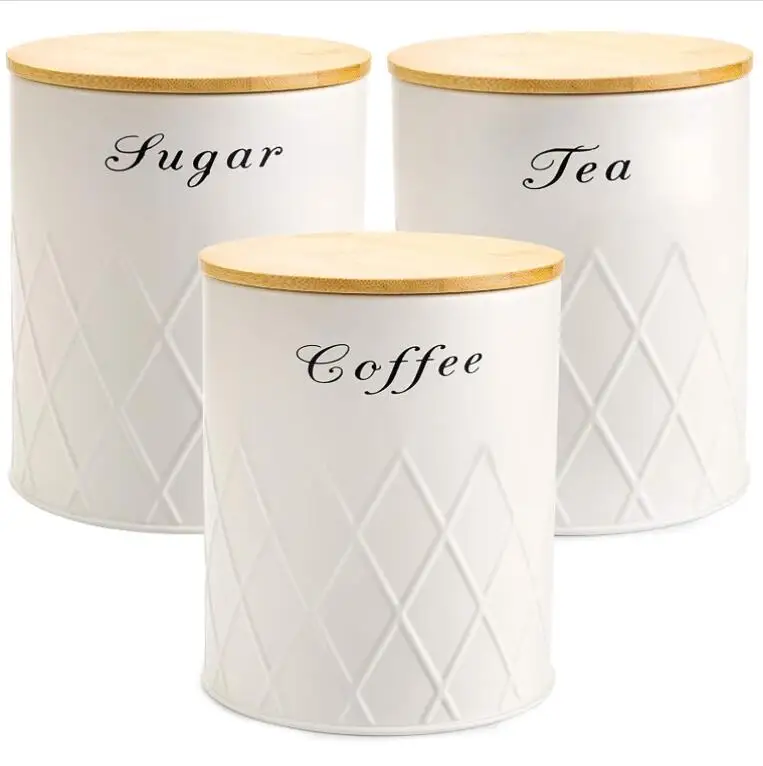 3 Pack Kitchen Canister Set Coffee Sugar and Tea Storage Container Jars with Bamboo Lids