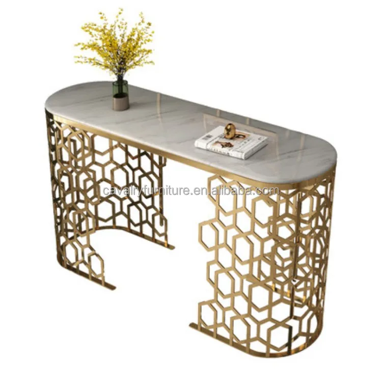 Stainless steel marble sideboard cabinet luxury  metal console table