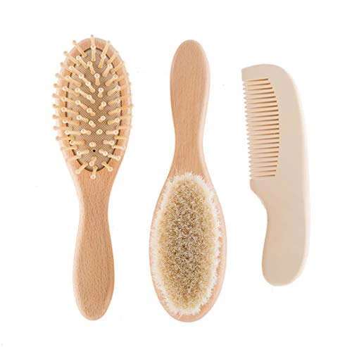 Natural soft Goat Bristles bamboo Baby Hair Brush for newborn and Women Wooden Baby Brush and Comb Set