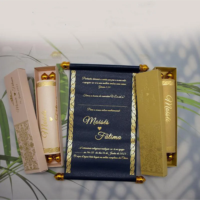 Customize Low Moq Paper Scroll Wedding Invitation Card with Box & Tassel Unique Rolling Paper Wedding Invitation Cards