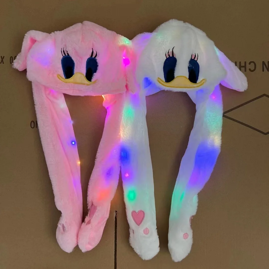 Christmas gift wholesale Funny Umbrella Bunny hat LED Glowing Plush Moving Plush Jumping cartoon Animal ear Hat Cap for Kids