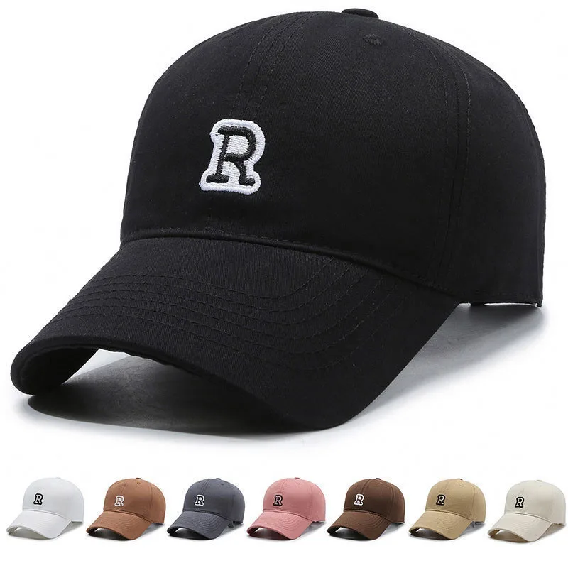 R Standard Korean Version Baseball Cap Men Women Sun Protection Hat Large Head Circumference Slim Small Face All-Match Cap