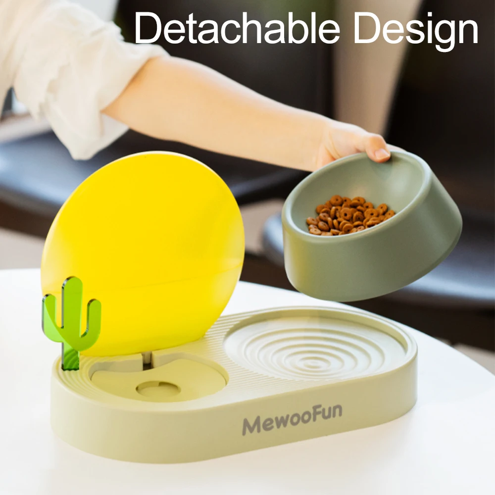 pet cat double bowls food water feeder with auto water dispenser dog cat food bowl drinking raised stand dish three bowls