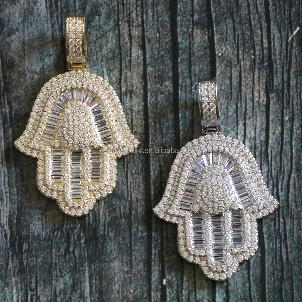 
Hip Hop Jewelry Iced Out 14k Gold Hamsa Hand Pendant 