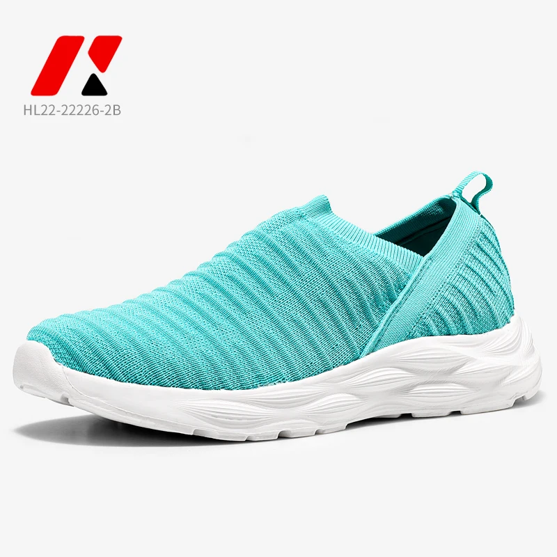 Summer Fly Knit Breathable Weave Flat Rib Mouth Slip On Footwear Women Casual Sports Walking Shoes Sneakers