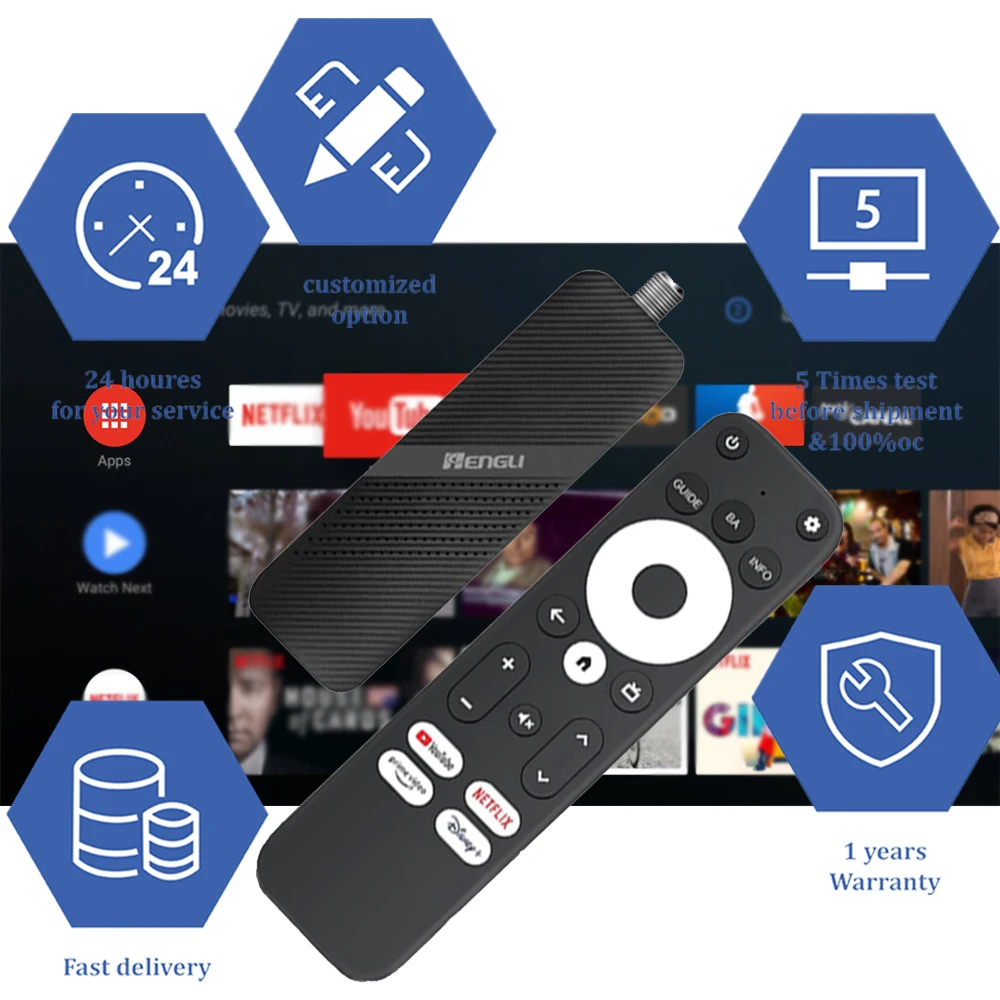 Manufacturer Wholesale  ATSC 3.0 stick tv 4k best android voice remote atsc 3.0 Smart Android Tv Stick 4k with Custom APP