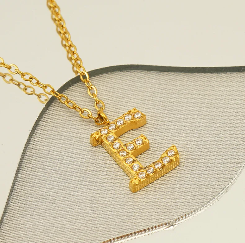 Custom 18K Gold Plated Stainless Steel Chain A-Z Diamond Initial Letter Pendant Necklace Gift Wedding Party