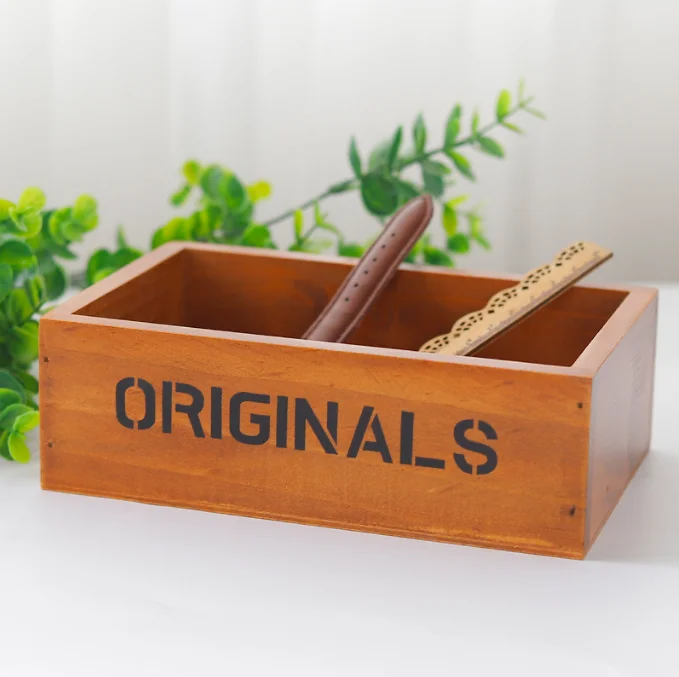 Vintage Home Desktop Multifunctional Remote Control Storage Box Wood Cosmetics Sundries Storage Box