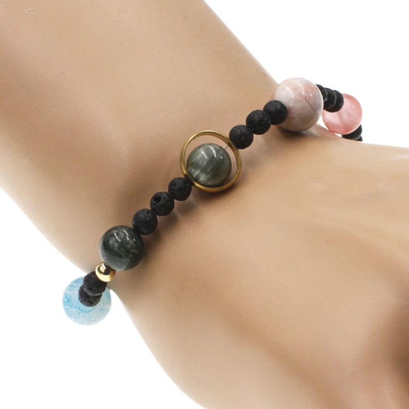 Different Size Solar System Planet  Beads Agate Crystal  Amethyst Healing Energy Stone  Bracelet ST044